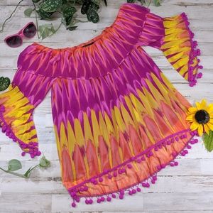 Beautiful Bright Hot Pink Off The Shoulder Top